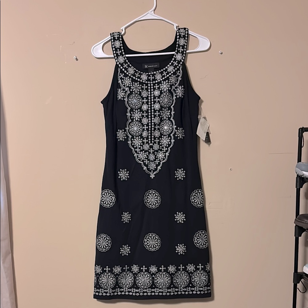 NWT INC International Concepts Black and White Embroidered Mini Dress